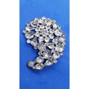 Vintage Rhinestone Brooch Clear Crystal Silver Tone Huge Size Foil Open Backed